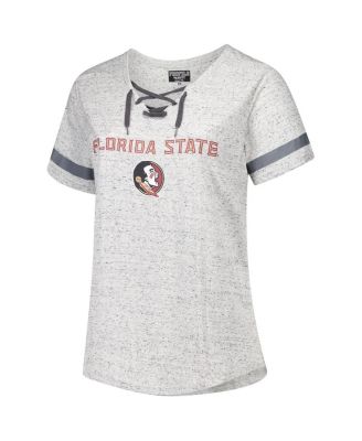 Women's Heather Gray Florida State Seminoles Plus Size Lace-Up V-Neck T-Shirt