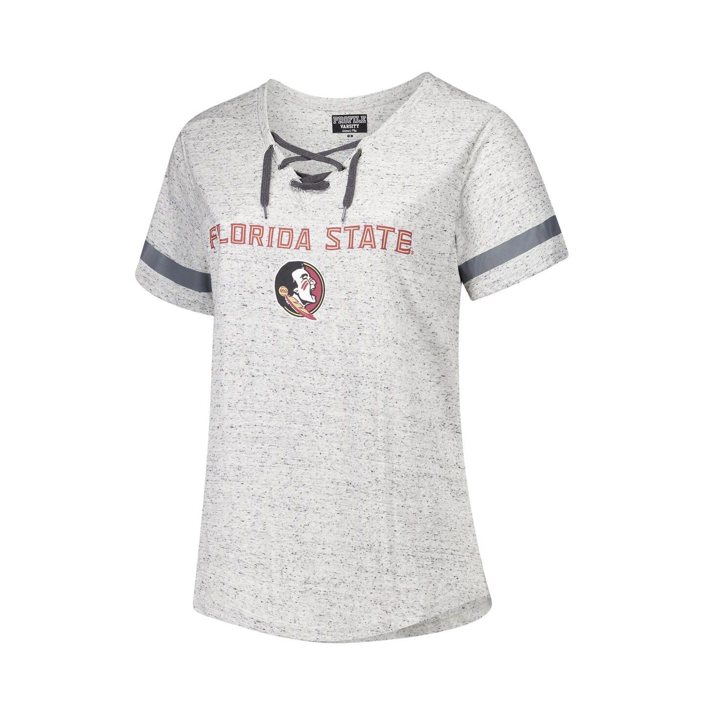 Женская футболка Fanatics Heather Gray Florida State Seminoles Plus Size Lace-Up V-Neck — фото 2