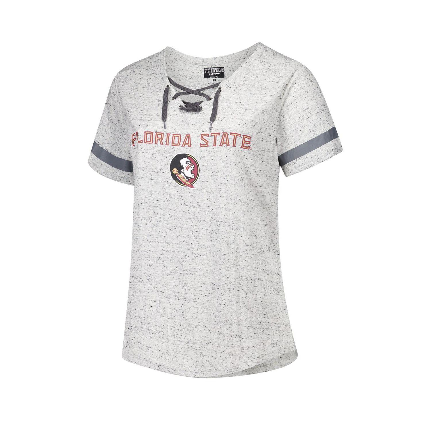 Women's Heather Gray Florida State Seminoles Plus Size Lace-Up V-Neck T-Shirt