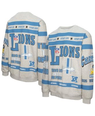 Mitchell & Ness - Men's Heather Gray Detroit Lions All Over Print Fleece Crewneck Sweatshirt