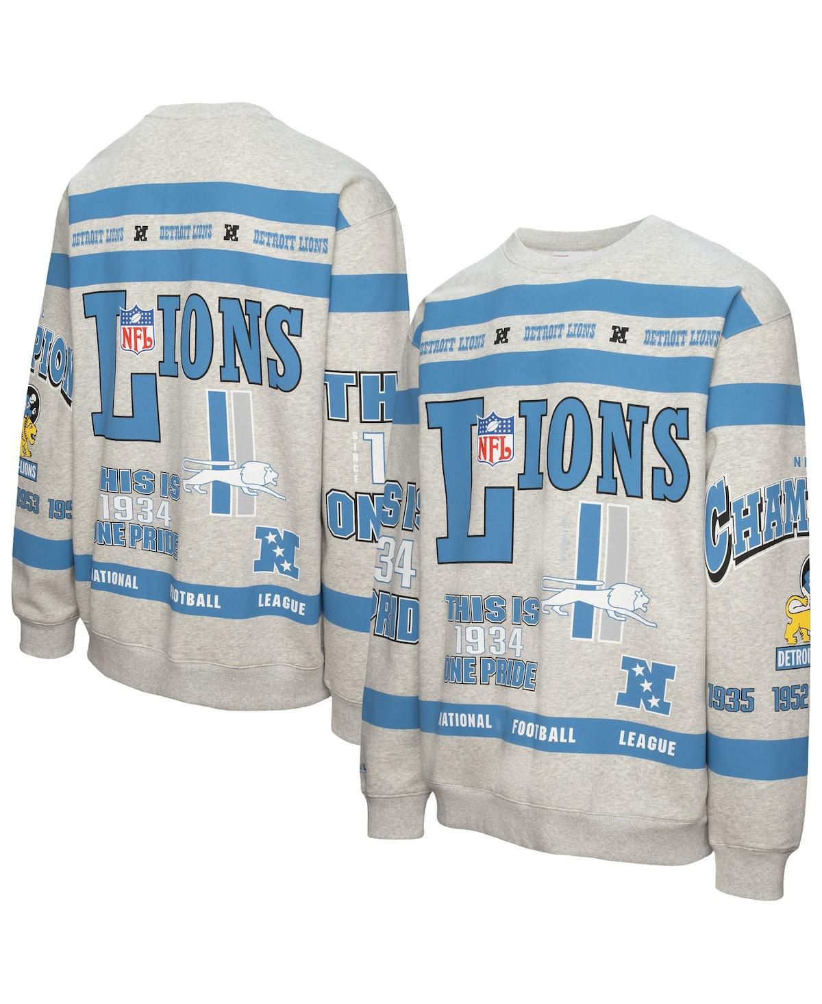 Мужская флисовая толстовка с круглым вырезом и принтом Detroit Lions цвета Хизер Грей из вереска серого цвета