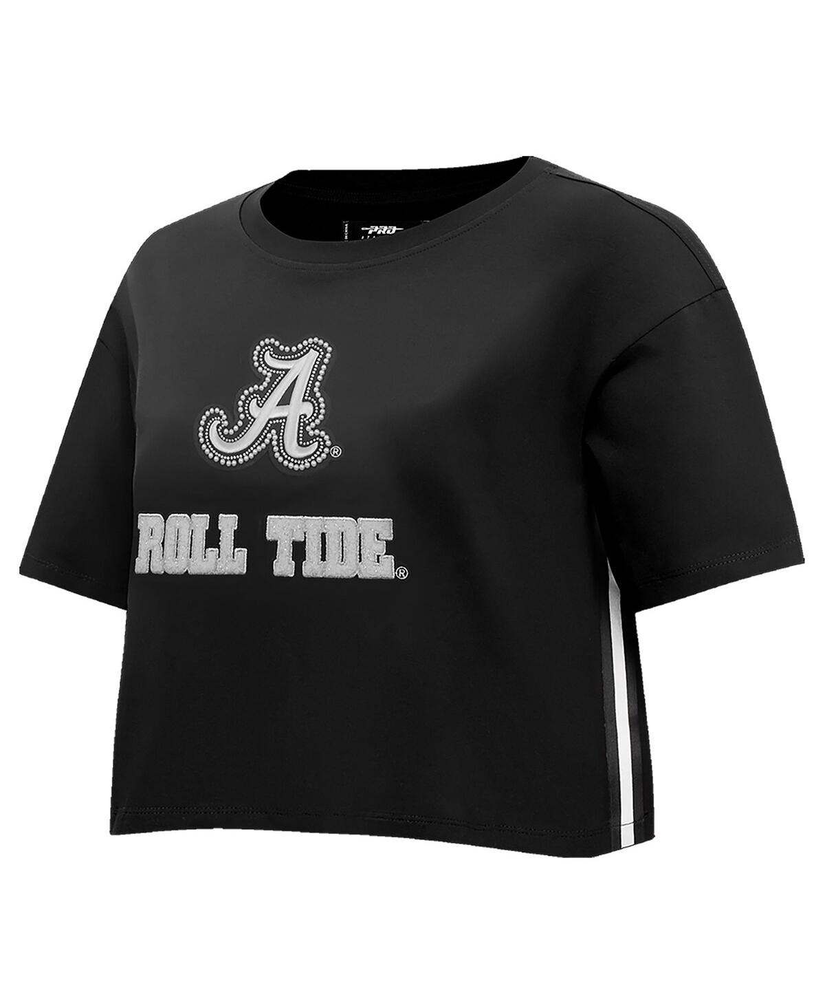 Pro Standard Women's Black Alabama Crimson Tide Rhinestone Cultivated Pearl Boxy Cropped T-shirt In Black