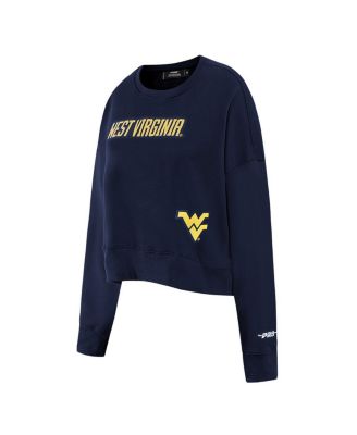 Women's Navy West Virginia Mountaineers Sequin Boxy Cropped Pullover Sweatshirt