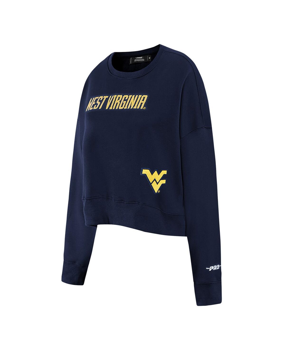 Pro Standard Women's Navy West Virginia Mountaineers Sequin Boxy Cropped Pullover Sweatshirt In Blue
