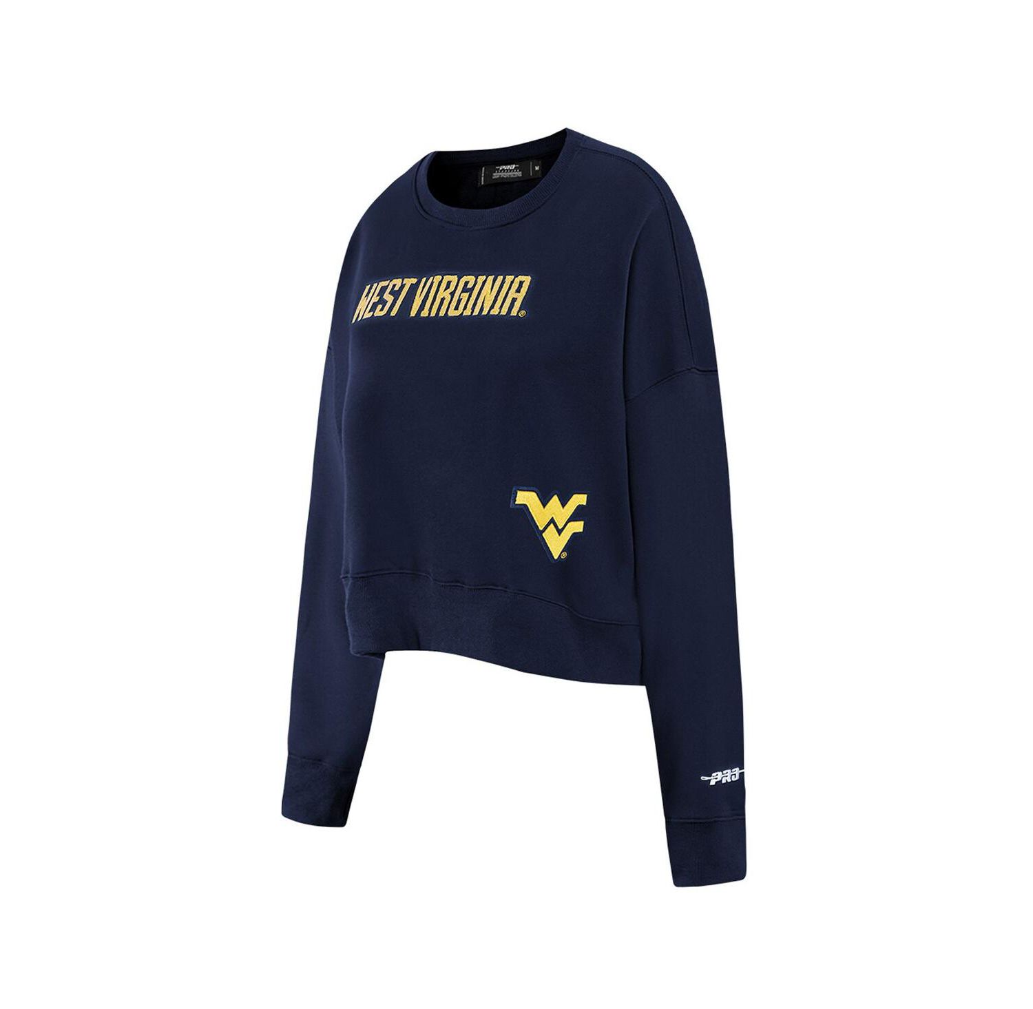 Women's Navy West Virginia Mountaineers Sequin Boxy Cropped Pullover Sweatshirt