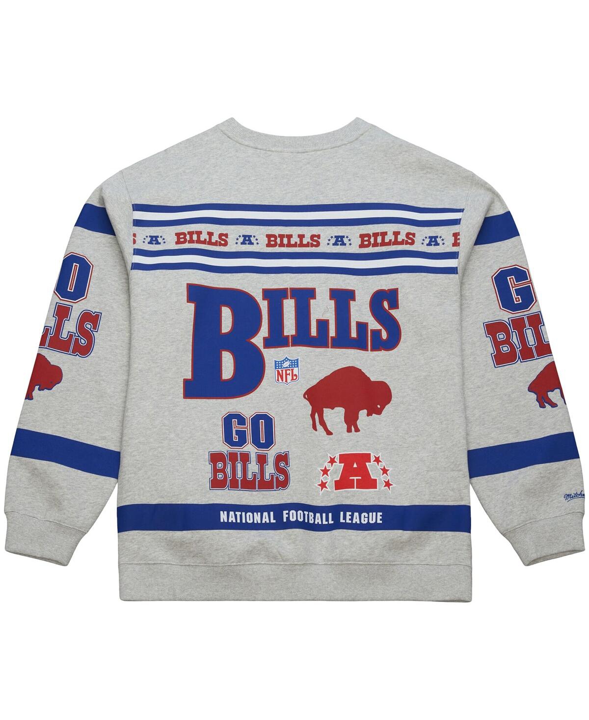 Mitchell & Ness Men's Heather Gray Buffalo Bills All Over Print Fleece Crewneck Sweatshirt In Gray