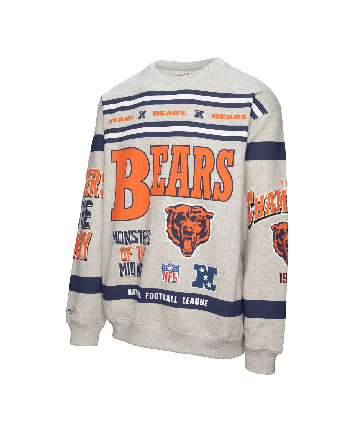 Mitchell & Ness Men's Heather Gray Chicago Bears All Over Print Fleece Crewneck Sweatshirt In Multi