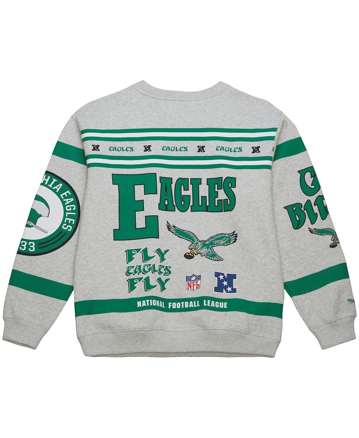 Mitchell & Ness Men's Heather Gray Philadelphia Eagles All Over Print Fleece Crewneck Sweatshirt In Gray