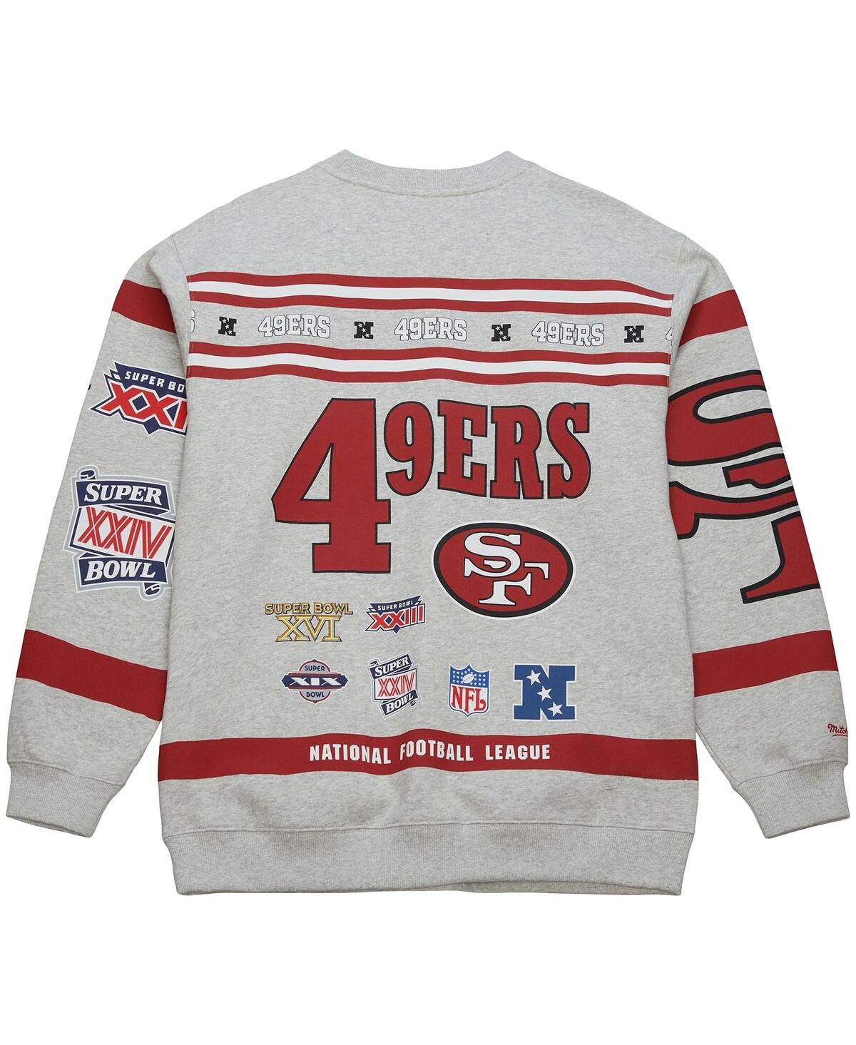 Mitchell & Ness Men's Heather Gray San Francisco 49ers All Over Print Fleece Crewneck Sweatshirt In Gray