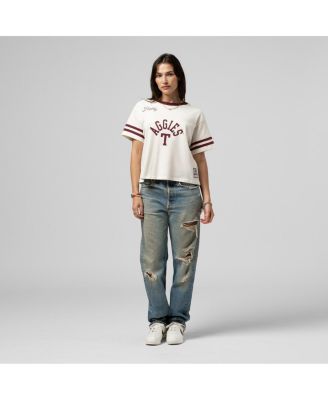 Women's Cream Texas A&M Aggies Cropped Ringer T-Shirt