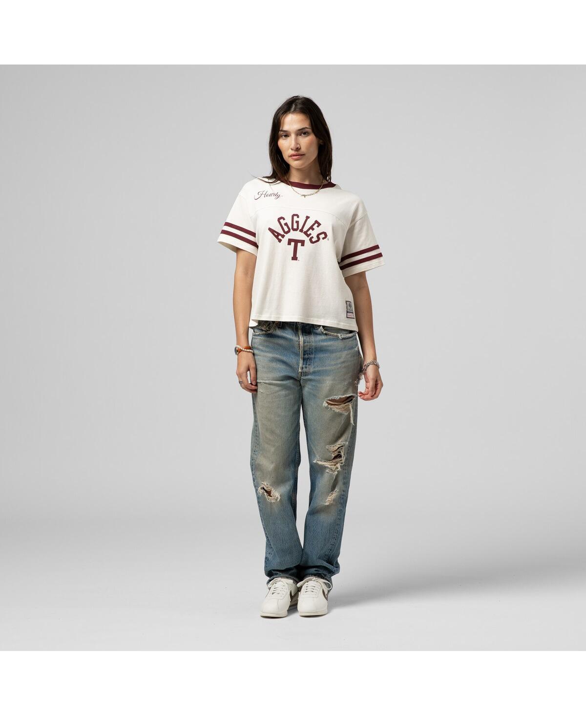 Mitchell & Ness Women's Cream Texas A&M Aggies Cropped Ringer T-Shirt