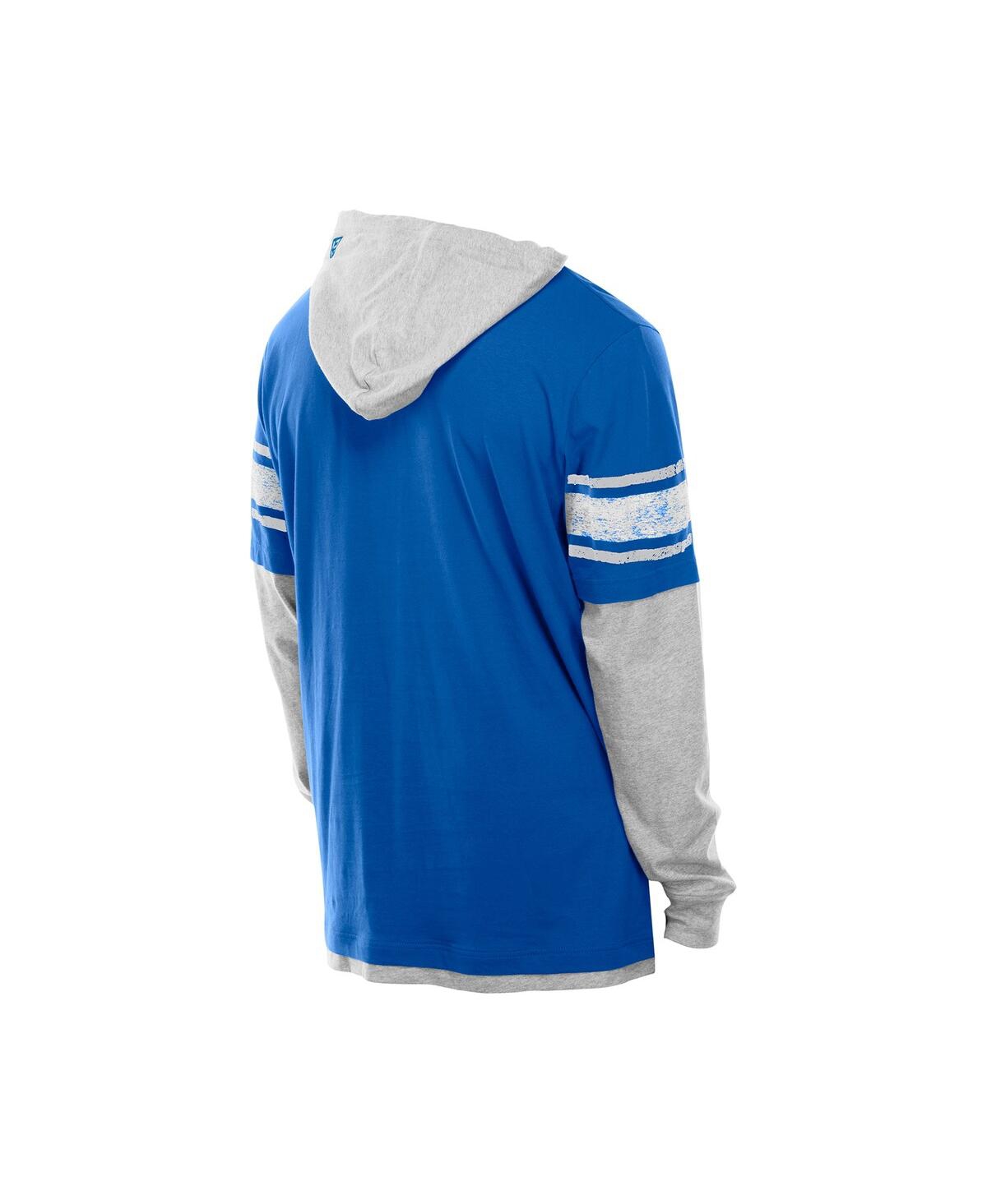 New Era Men's Blue Detroit Lions Twofer Layered Long Sleeve Hoodie T-shirt In Blue