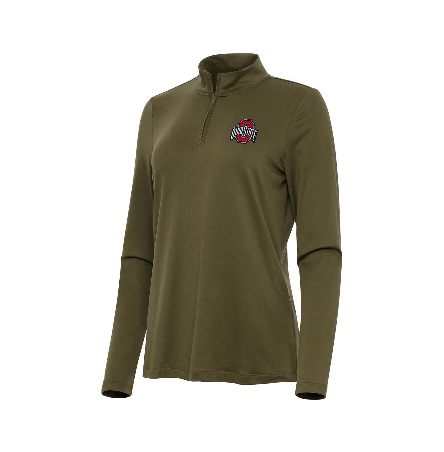Женский топ Antigua Olive Ohio State Buckeyes Reprocess Quarter-Zip — фото 2