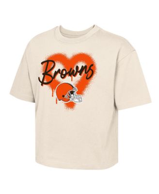Outerstuff - Big Girls Cream Cleveland Browns Spray Heart Boxy T-Shirt