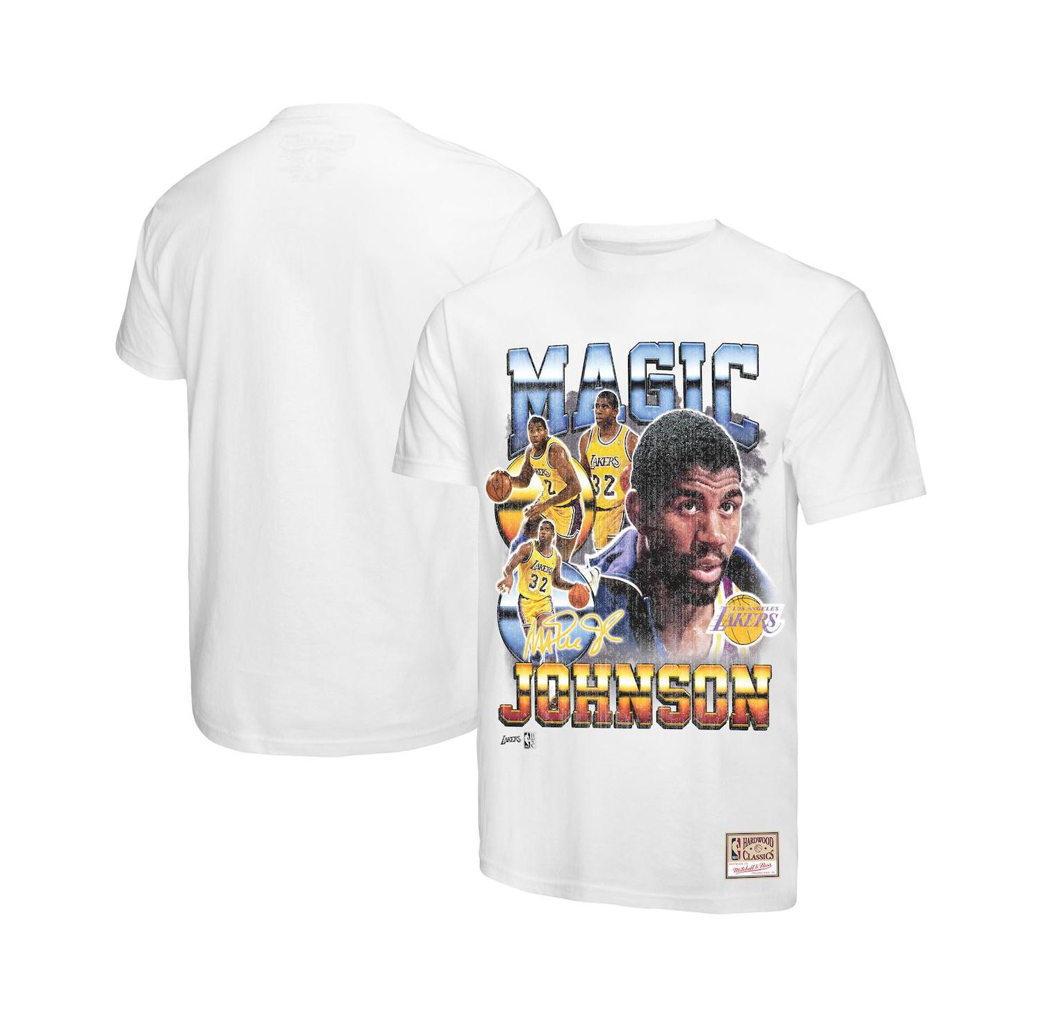 Men's Magic Johnson White Los Angeles Lakers Commemorative Collage T-Shirt