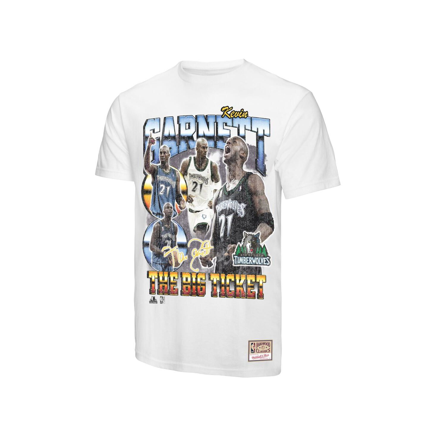 Мужская футболка Mitchell & Ness Kevin Garnett White Minnesota Timberwolves Hardwood Classics Commemorative Player Collage — фото 2