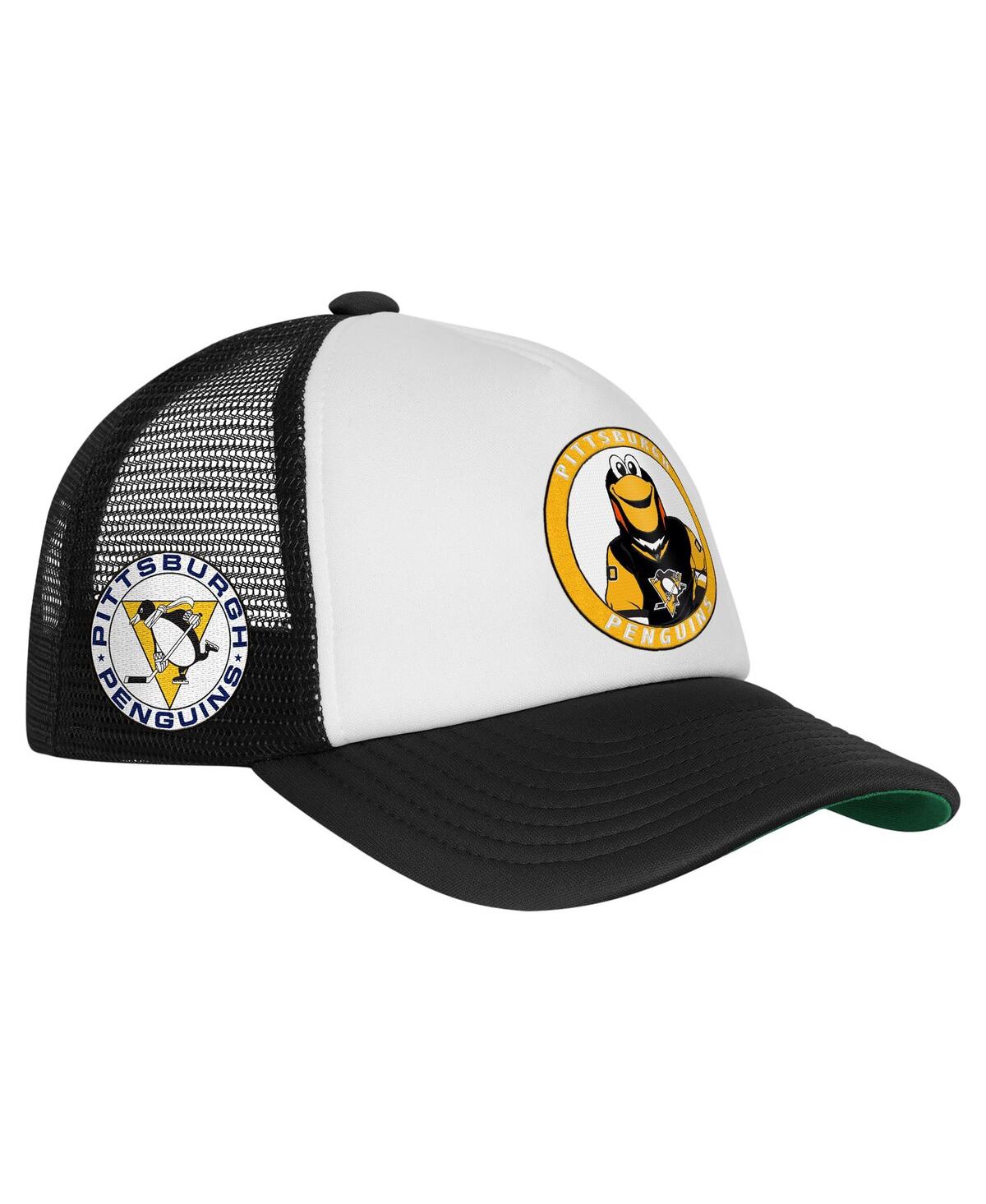 Mitchell & Ness Big Boys And Girls White Pittsburgh Penguins Mascot Adjustable Trucker Hat In Multi