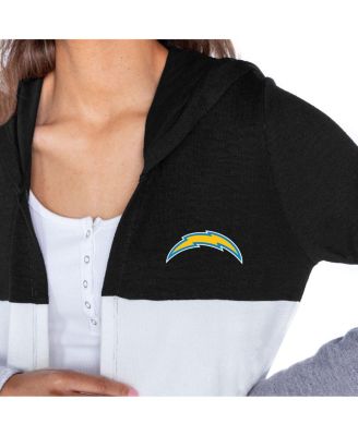 Women's Black Los Angeles Chargers Tri-Blend Color Block Lightweight Cardigan Hoodie
