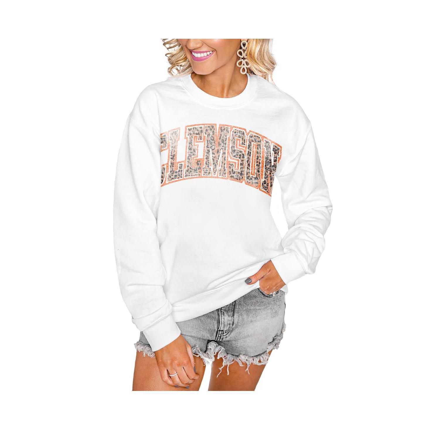 Женская толстовка Gameday Couture White Clemson Tigers Distressed Snap Perfect Oversized Pullover — фото 1
