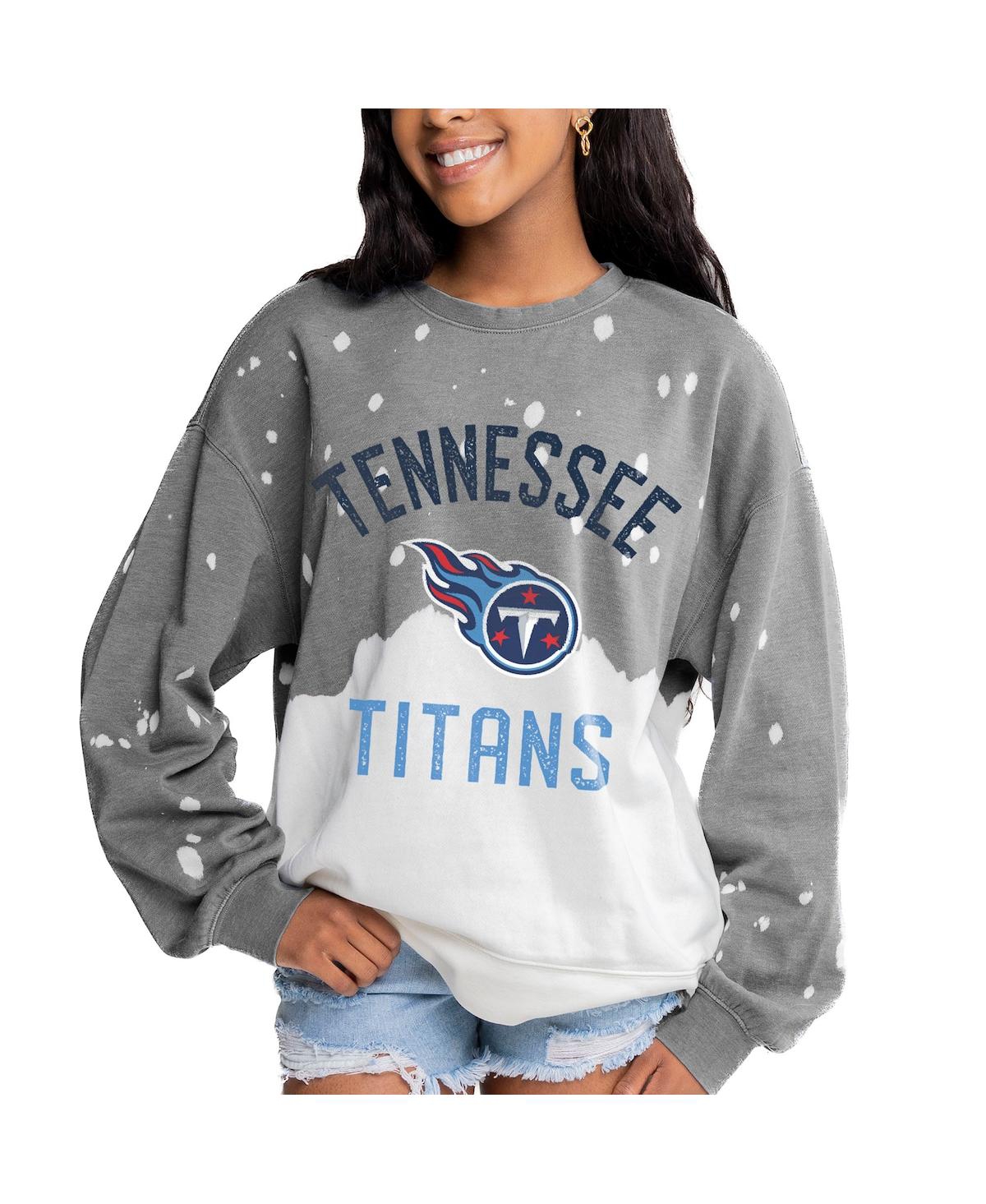 Gameday Couture Women's Gray Tennessee Titans Oversized Coin Toss Faded French Terry Tri-blend Pullover Sweatshirt In Gray