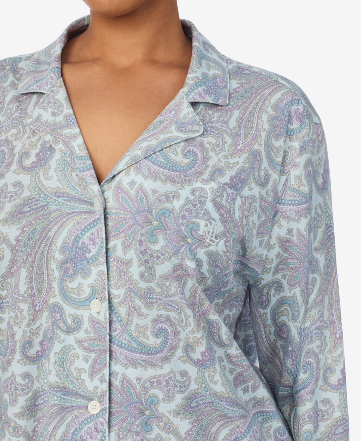 Ralph Lauren Plus Size 2-piece Long Sleeve Top And Pants Pajama Set In Gray