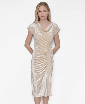 DKNY Women's Cap Sleeve Ruched Velvet Midi Dress - Macy's