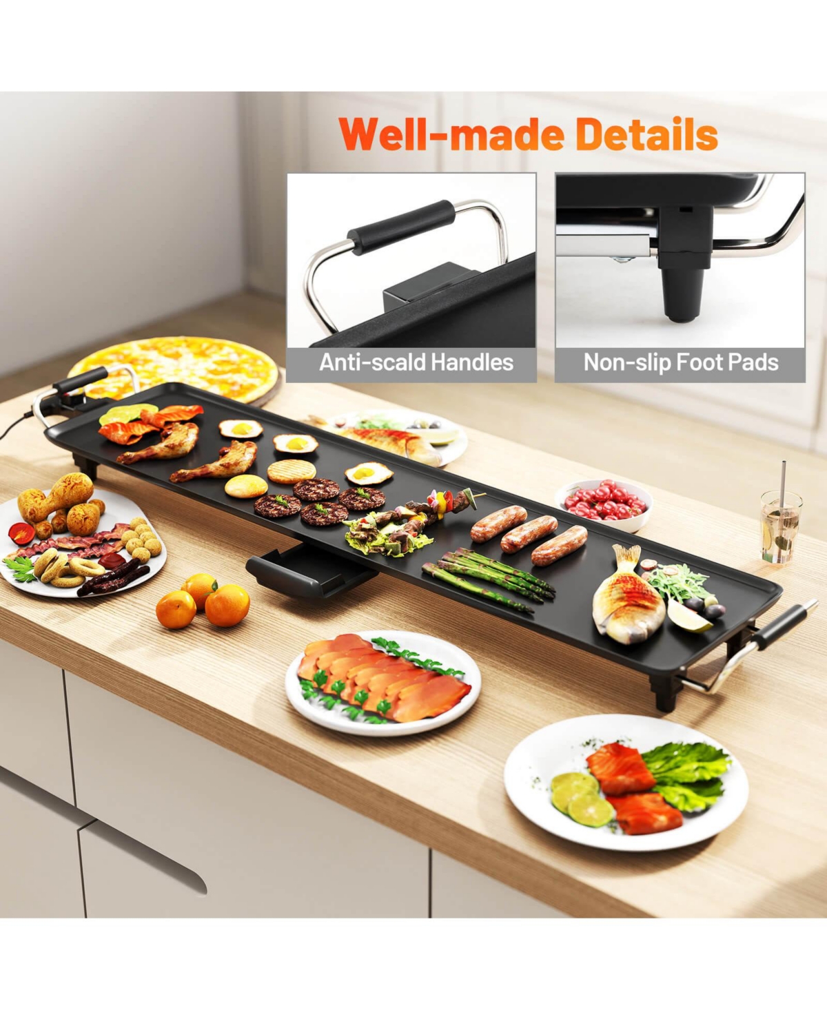 Costway 35" Extra Large Electric Griddle with 4-Level Thermostat Control and Removable Drip Tray