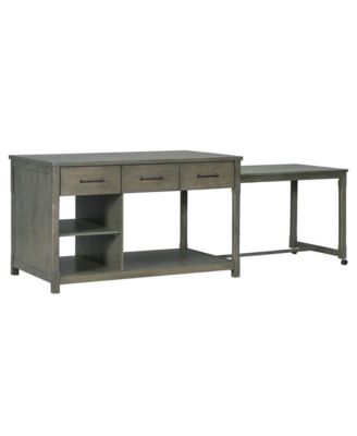 60" Extendable Kitchen Island with Power Outlets, Pull-Out Table & Drawers, Rolling Retro Kitchen Cart with USB Ports-