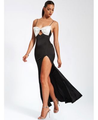 Women Eleanor Black and White Bow Satin Gown
