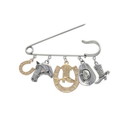 Mixed Metal Rodeo Charm Safety Pin Brooch