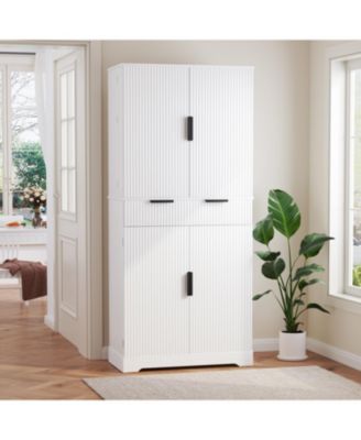 72" Fluted Pantry Cabinet - Keyboard Drawers & Adjustable Shelves White