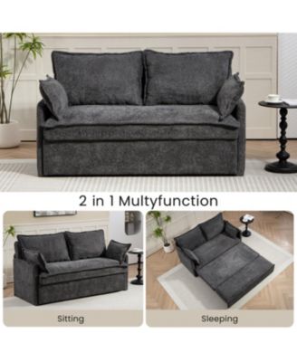 Corduroy Pull Out Sofa Bed with USB Charging