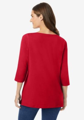 Plus Size Perfect Three-Quarter Sleeve Boatneck Tee