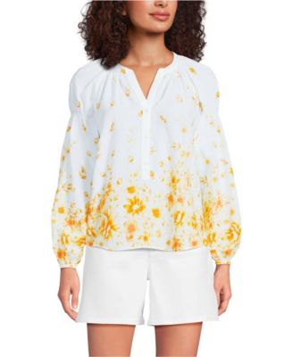 Women's Cotton Voile Long Sleeve Raglan Smocked Top