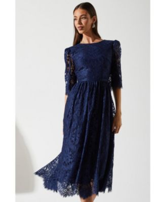 Women's Lace Short Sleeve Midi Dress.