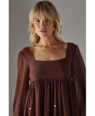 Women's Hand Embellished Square Neck Mini Dress