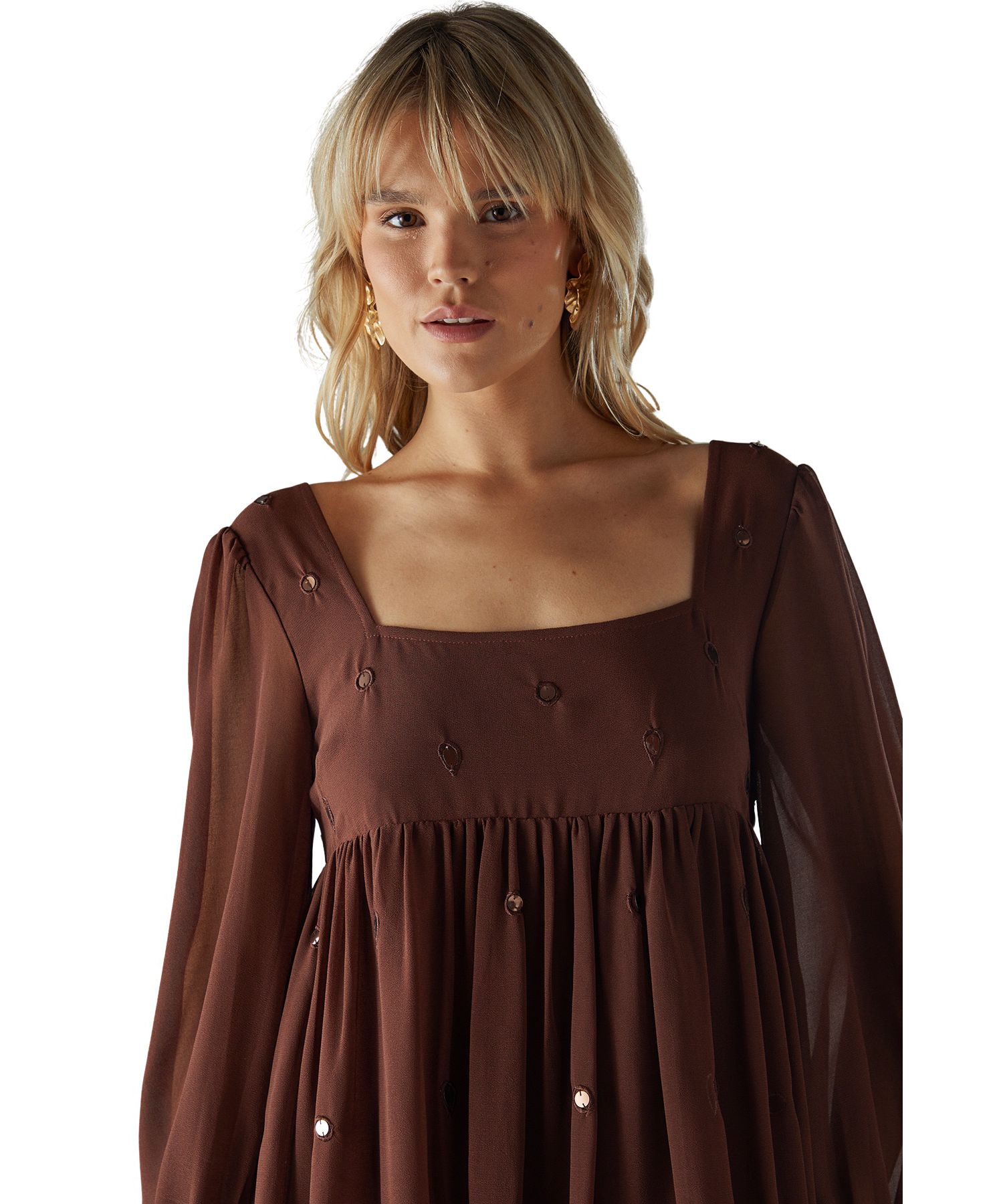 Women's Hand Embellished Square Neck Mini Dress