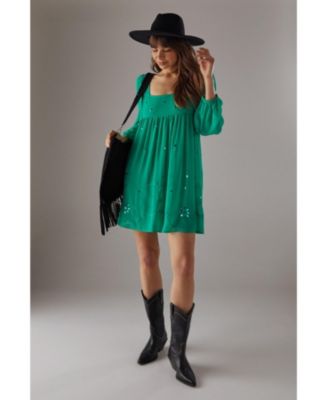 Women's Hand Embellished Square Neck Mini Dress