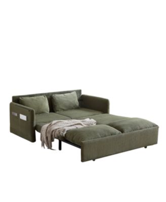 MH" 64.5" Corduroy Sleeper Sofa Bed - Pullout Pillows & Pockets