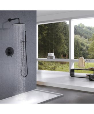 1-Handle 2-Spray Rain Shower Faucet and Hand Shower Combo Kit in Brushed Gold (Valve Included)