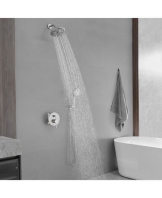 Single-Handle 1-Spray Round Rain Shower Faucet Set with Rain Shower Head &amp; Hand Shower in Brushed Nickel (Valve Included)
