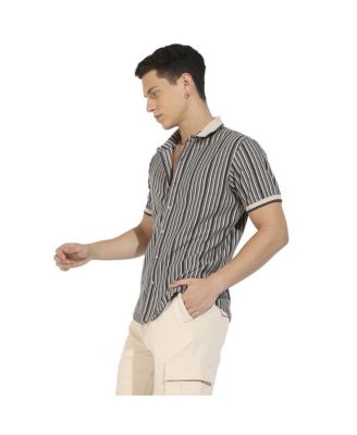 Men's Light Grey & Navy Blue Contrast Knitted Shirt