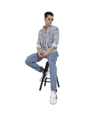 Men's Indigo Blue Contrast Aztec Shirt