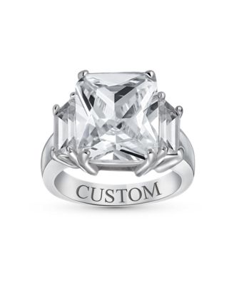 Art Deco Style 8CT CZ Emerlad Cut Cocktail Statement Ring .925 Sterling Silver Cubic Zirconia Baguette Side Stones