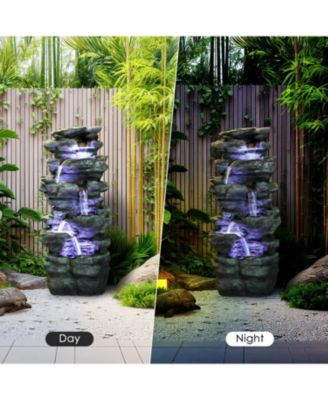 40" High 6-Tiers Cascading Rock Outdoor Water Fountain with LED Lights - Large Outdoor Fountains and Waterfalls for Garden or Patio, Yard, and Deck Decor, Featuring Natural Stone Look