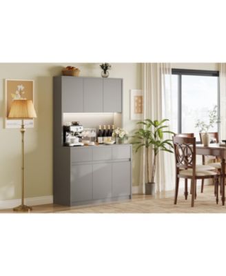 Pantry Cabinet 70-Inch with Charging Station, Microwave Stand, 3 Drawers and Adjustable Shelves for Kitchen Storage