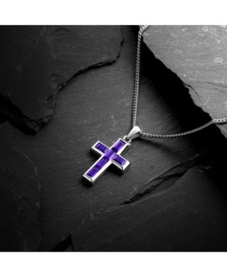 Men's Stone Cross Pendant - Amethyst - Silver Necklace