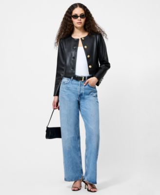 Women's Faux Leather Cropped Long Sleeve Jacket