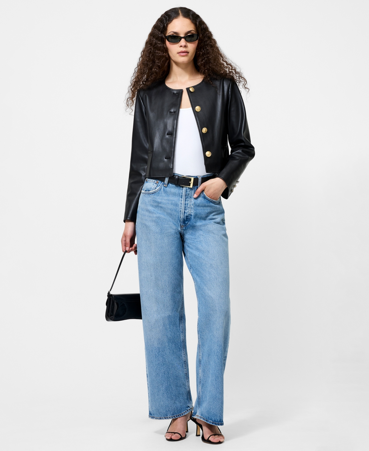 French Connection Dessa Crop Faux Leather Jacket In Black
