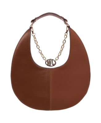 Smooth & Suede PU Shoulder Bag with Chain Logo Detail